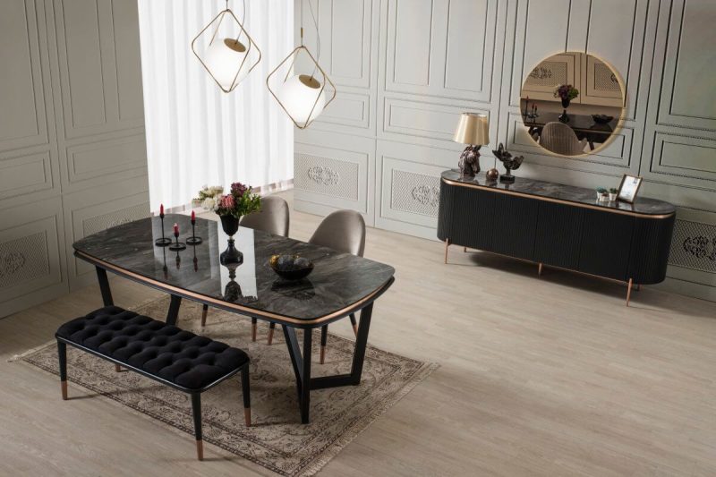 Tesla Black Bronze Yemek Odası Takımı