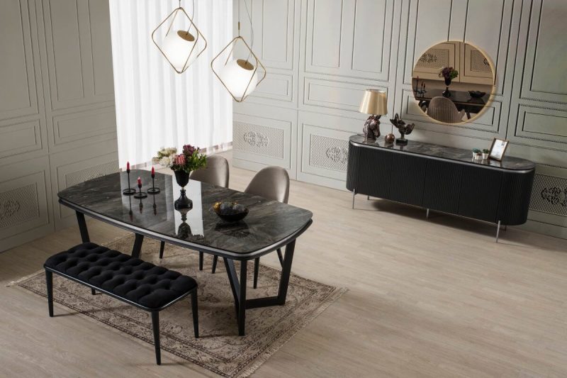 Tesla Black Silver Yemek Odası Takımı