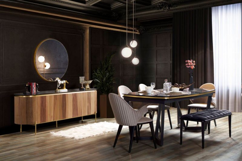 Tesla Ceviz Gold Yemek Odası Takımı