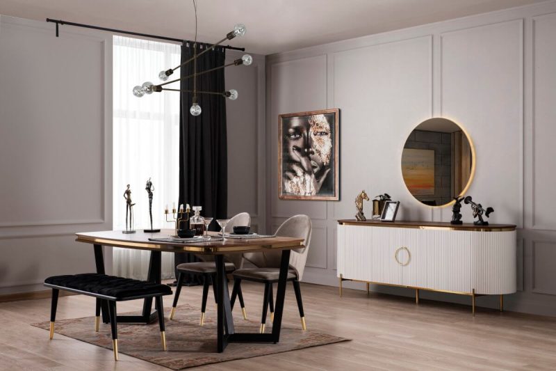 Tesla Ecru Gold Yemek Odası Takımı